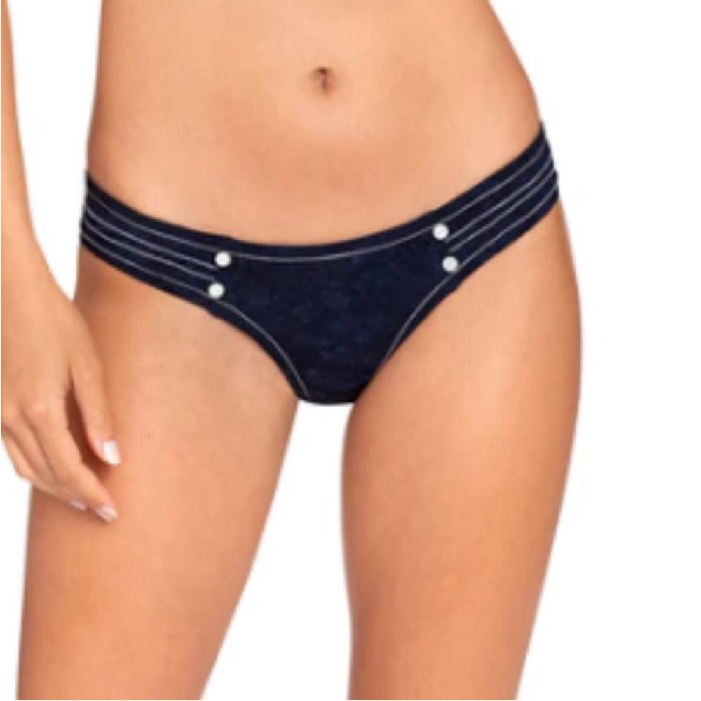 Robin Piccone Marbled Navy Blue Valeria Side Tab Bikini Bottoms Size Small NWT